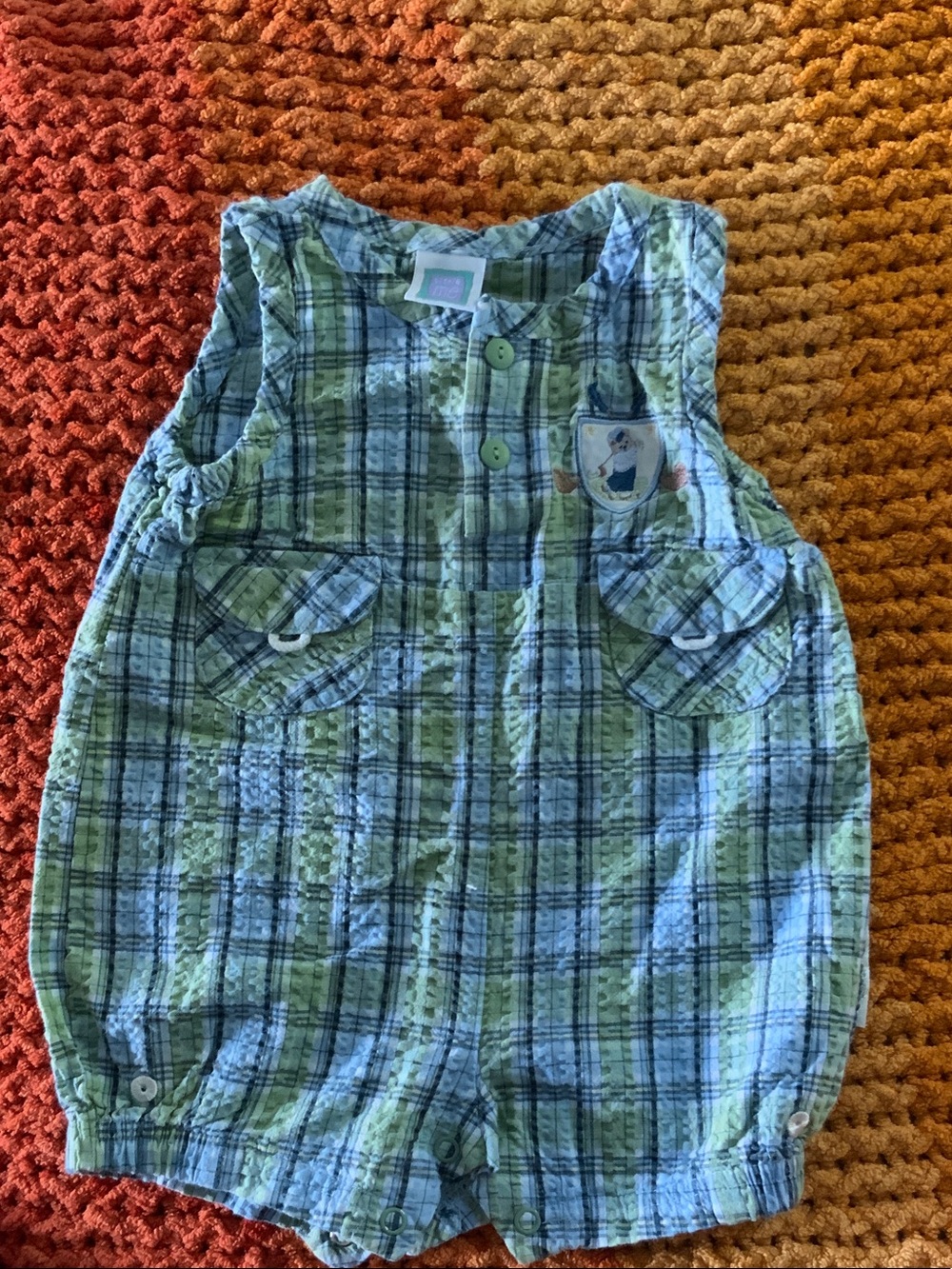 Little Me Green Plaid Sleeveless Pajama Romper